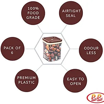 PORPOISE containers Airtight Storage Set (Spring, Small), Pack of 6 (Brown)