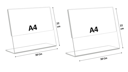 A4 Acrylic Sign Holder 4 Pack Horizontal, Landscape L Shape Clear Frames, Plastic Paper Flyer Display Holder, Document Menu Table Stand for Office, Store -Landscape