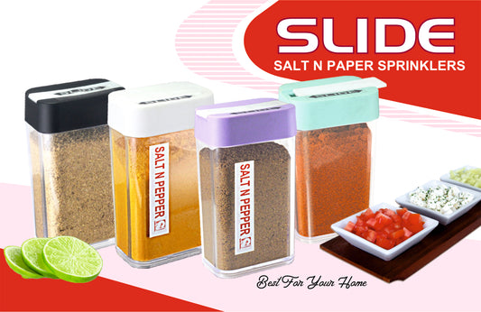 Salt and paperPorpoise Salt Pepper Shaker Spice Holder Condiment Set Holder Dispensers for Home & Kitchen Seasoning Shaker Spice Salt Paprika Pepper Cumin Powder Sugar Dispenser (Set of 5) (Slide)