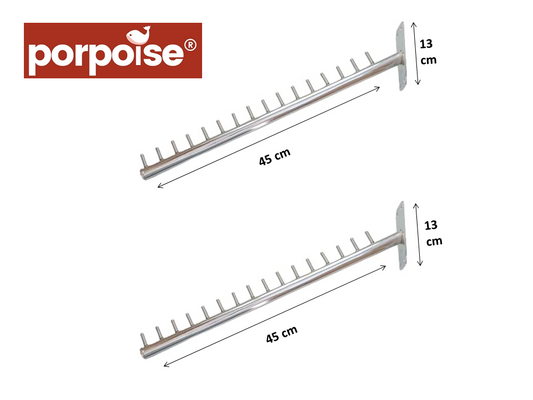 Porpoise16 Pin Stainless Steel Display Hooks Wall Hanger for Clothes Kitchen,Shop, Boutique, Dining Hall, Showroom, Storage Room, Wardrobe, Supermarket Shoe Stand Indoor Outdoor Silver Pack of 2