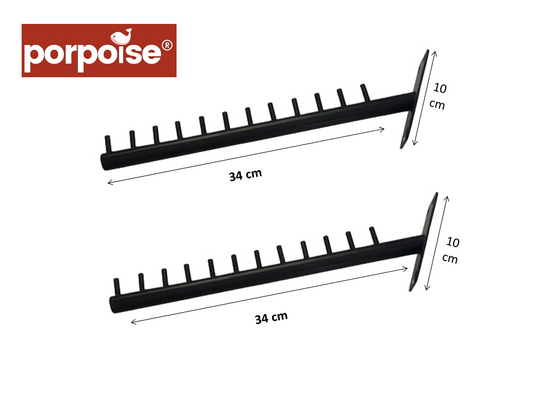 Porpoise12 Pin Stainless Steel Display Hooks Wall Hanger for Clothes Kitchen,Shop, Boutique, Dining Hall, Showroom, Storage Room, Wardrobe, Supermarket Shoe Stand Indoor Outdoor (Black)