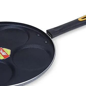 Anjali Diamond Aluminium Dura Big Non Stick Uttappa Tawa (4-Cavities), Black