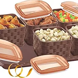 PORPOISE Six pc Jar & Container With Tray Gift Set (SR-06) (White/Brown)