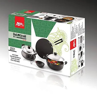 Anjali Aluminium Non Stick 4 Pieces Combo Black