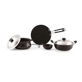 Anjali Aluminium Non Stick 4 Pieces Combo Set Roti Tawa, Handi with Steel Lid, K