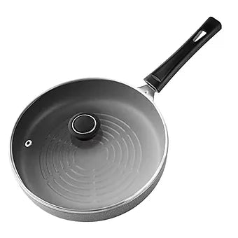 Anjali Grill Fry Pan with Glass Lid 240mm, Aluminium, Gray