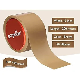 Porpoise 2Inch 200 Meters, Pack of 6, Brown BOPP Tape Self Adhesive  Box Packing