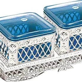 Porpoise Two pc Silver Jar & Container / Tray Gift Set (AT-02) (BLUE/RED/GREEN)