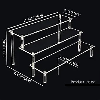 Porpoise Acrylic Riser, Clear Display  Stand  3 Tier Shelf 12 Inch