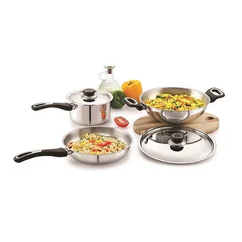 Anjali Fiesta Pro 3pc Stainless Steel Cookware Set with Sauce pan, Fry Pan and K