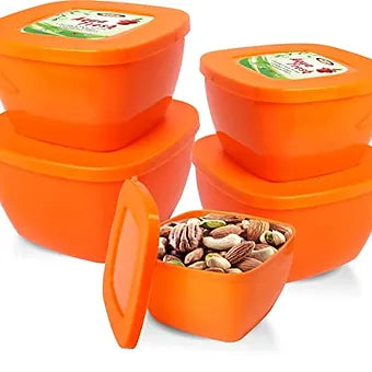 PORPOISE 5 Piece Microwave Safe Kitchen Food Storage Container (Orange 5pc)