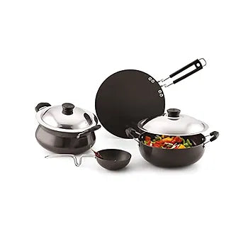 Anjali Aluminium Non Stick 4 Pieces Combo Black