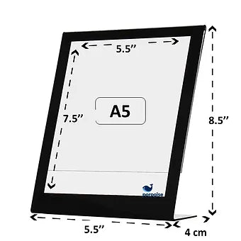 Porpoise A-5 Acrylic Display Stand Black Border Paper Holder and Sign Holder