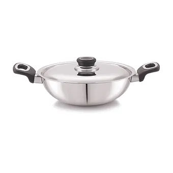 Anjali Fiesta Pro Stainless Steel Kadai with Lid | Gas & Induction Compatible