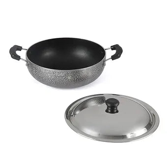 Anjali Aluminium Non-Stick Kadhai Diamond Series with Stainless Steel Lid, 3.25