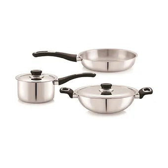 Anjali Fiesta Pro 3pc Stainless Steel Cookware Set with Sauce pan, Fry Pan and K