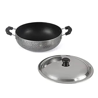 Anjali - DKD25 Non-Stick Kadai with Stainless Steel Lid, 2.5/3,25 litres, Black