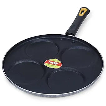 Anjali Diamond Aluminium Dura Big Non Stick Uttappa Tawa (4-Cavities), Black