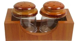 Porpoise Salt Pepper Shaker Spice Holder Condiment Set Holder Dispensers for Home & Kitchen Seasoning Shaker Spice Salt Paprika Pepper Cumin Powder Sugar Dispenser (Set of 2) (Woodland)