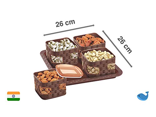 Porpoise 4 Pieces Plastic Dry fruit Jar Set Box with Lid with Serving Tray, Stor