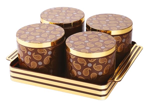 Porpoise 4pc Dry fruit Jar Gift Set Box with Lid with Serving Tray, Storage Cont