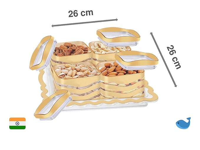 Porpoise Plastic Square Dry Fruit Storage Container Set with Serving Tray L-04,