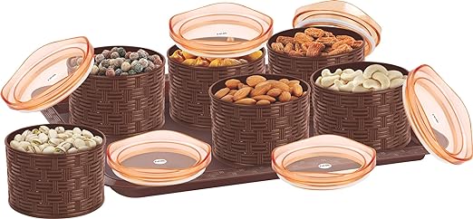 Porpoise 6 Pcs dry fruits box with Lid & Serving Tray Plastic & Air-Tight, Stora