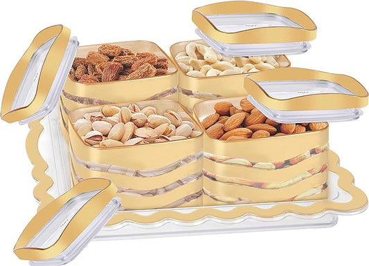 Porpoise Plastic Square Dry Fruit Storage Container Set with Serving Tray L-04,