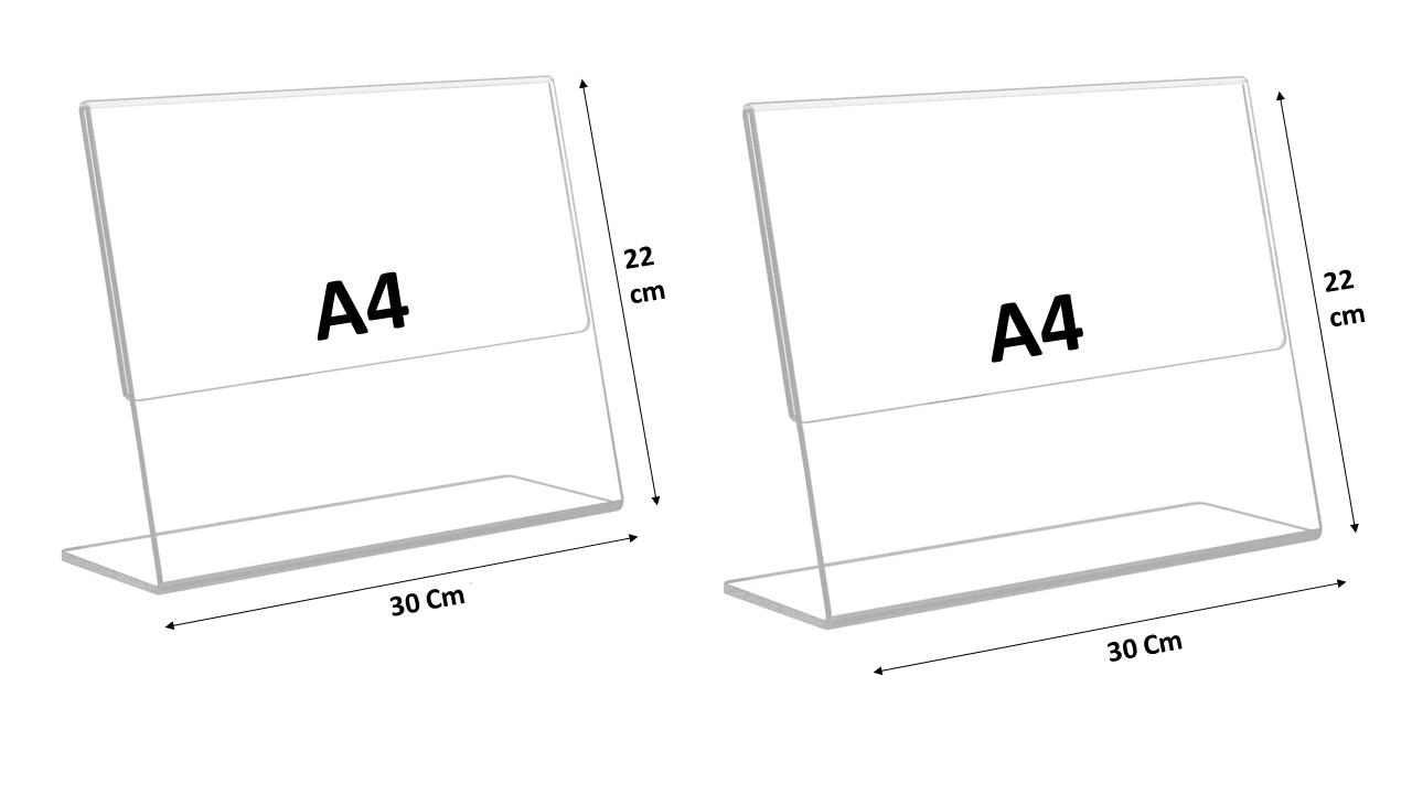 A4 Acrylic Sign Holder 4 Pack Horizontal, Landscape L Shape Clear Frames, Plastic Paper Flyer Display Holder, Document Menu Table Stand for Office, Store -Landscape