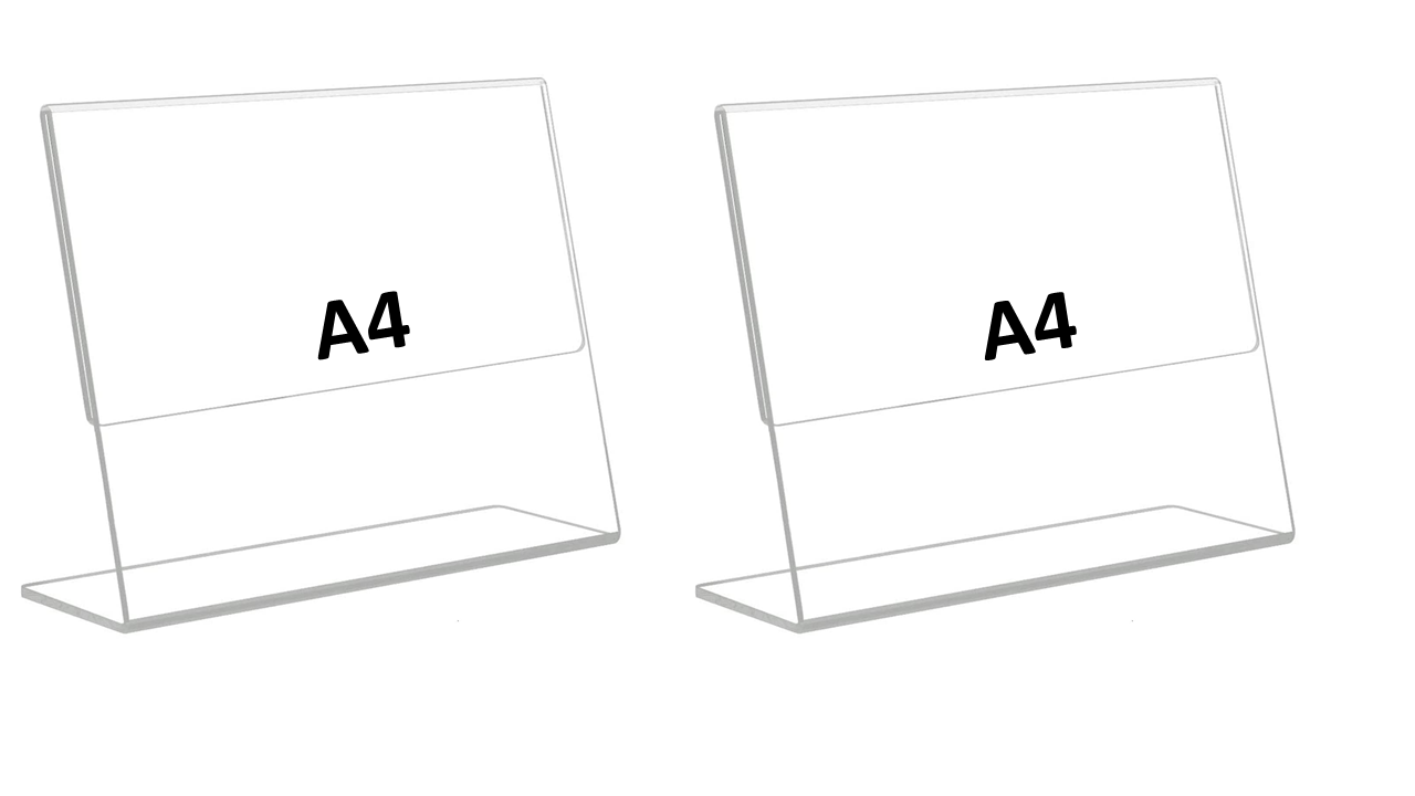 A4 Acrylic Sign Holder 2 Pack Horizontal, Landscape L Shape Clear Frames, Plastic Paper Flyer Display Holder, Document Menu Table Stand for Office, Store -Landscape