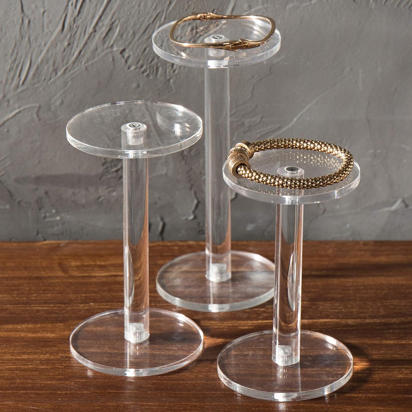 Porpoise Clear Round Acrylic Pedestal Display Risers Stand Set of 3