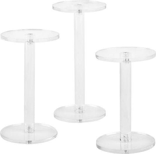 Porpoise Clear Round Acrylic Pedestal Display Risers Stand Set of 3