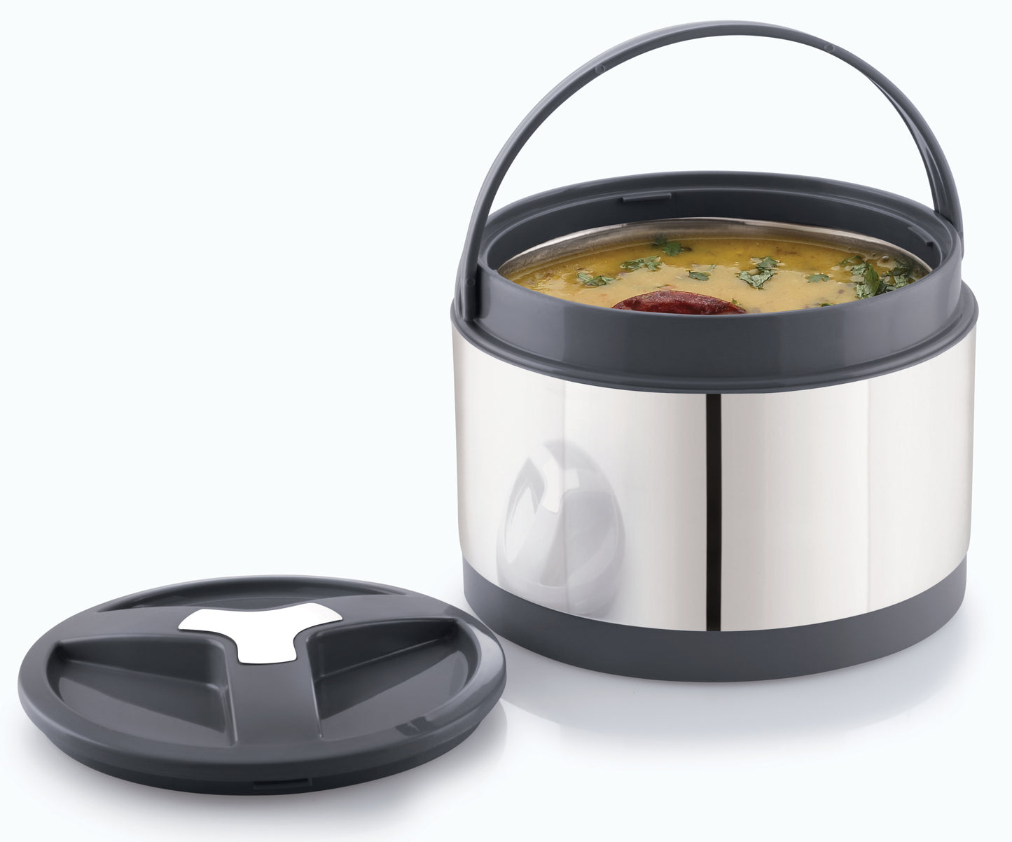 Rolon Mirror 4000 Casserole| Big Stainless Steel| locked lid| Easy To Carry|2700 ml| Black, Blue & Grey