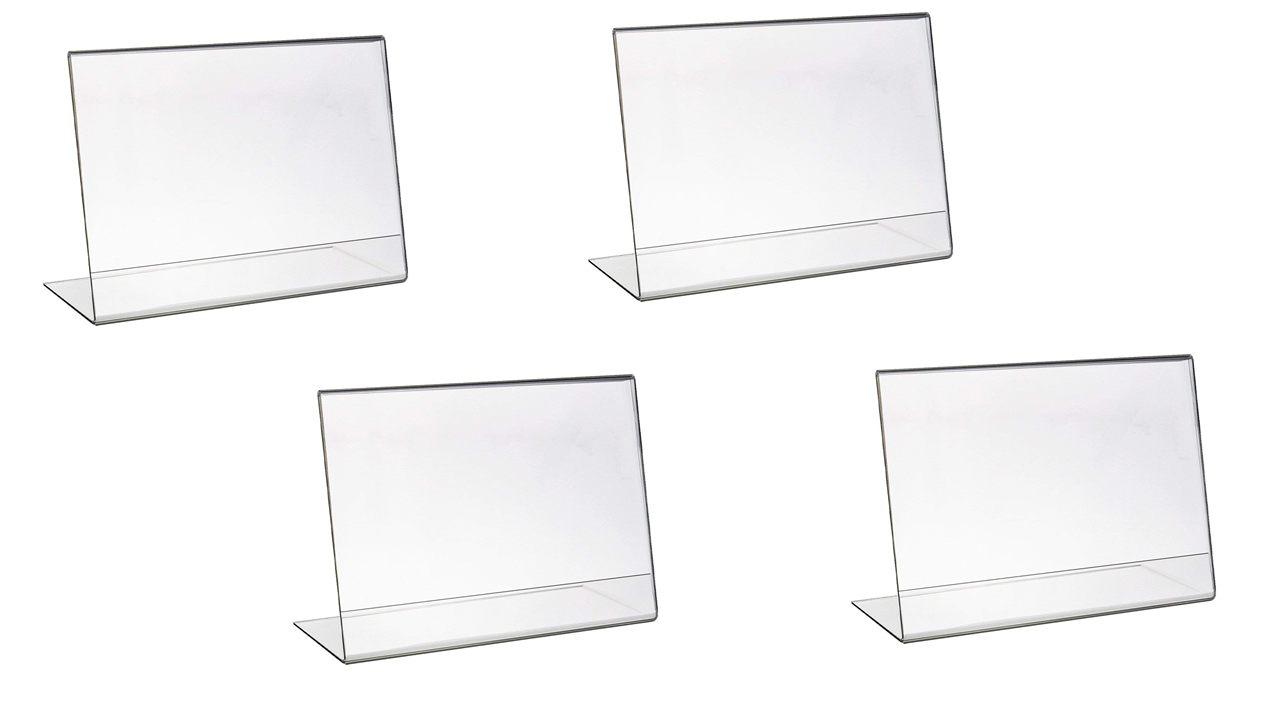 A5 Acrylic Sign Holder Horizontal, Landscape L Shape Double Sided Clear Frames, Plastic Paper Flyer Display Holder, Document Menu Table Stand for Office, Store Landscape Pack of 4