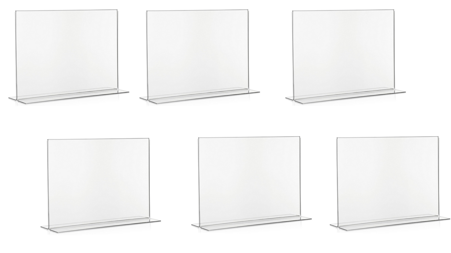 A5 Acrylic Sign Holder Horizontal, Landscape T Shape Double Sided Clear Frames, Plastic Paper Flyer Display Holder, Document Menu Table Stand for Office, Store Landscape Pack of 6