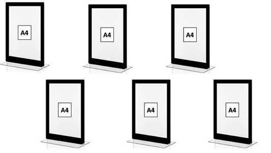 A4 Size Sliding Acrylic Sign Holder T Shape Double Sided Portrait Style Menu Ad Frame Display Stand With Border Pack of 6