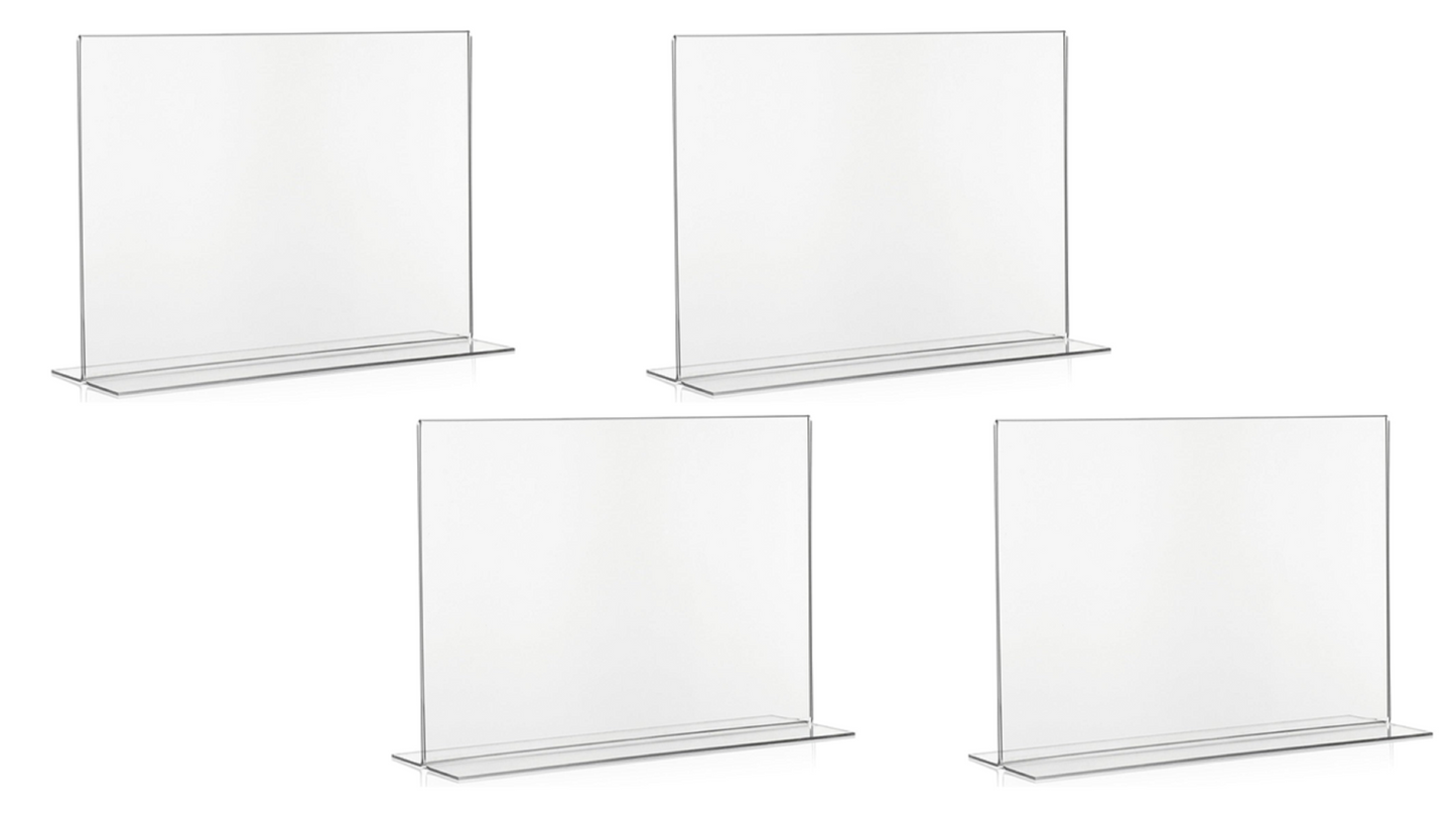 A5 Acrylic Sign Holder Horizontal, Landscape T Shape Double Sided Clear Frames, Plastic Paper Flyer Display Holder, Document Menu Table Stand for Office, Store Landscape Pack of 4