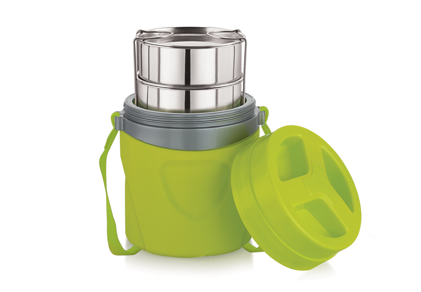 Rolon Fusion-3 Lunch Box, 1 Insulated Tiffin with 3 stainless steel bowl & lid, 3 colours - Green, Blue & Orange & 385 Grams, urdy & Light Plastic body