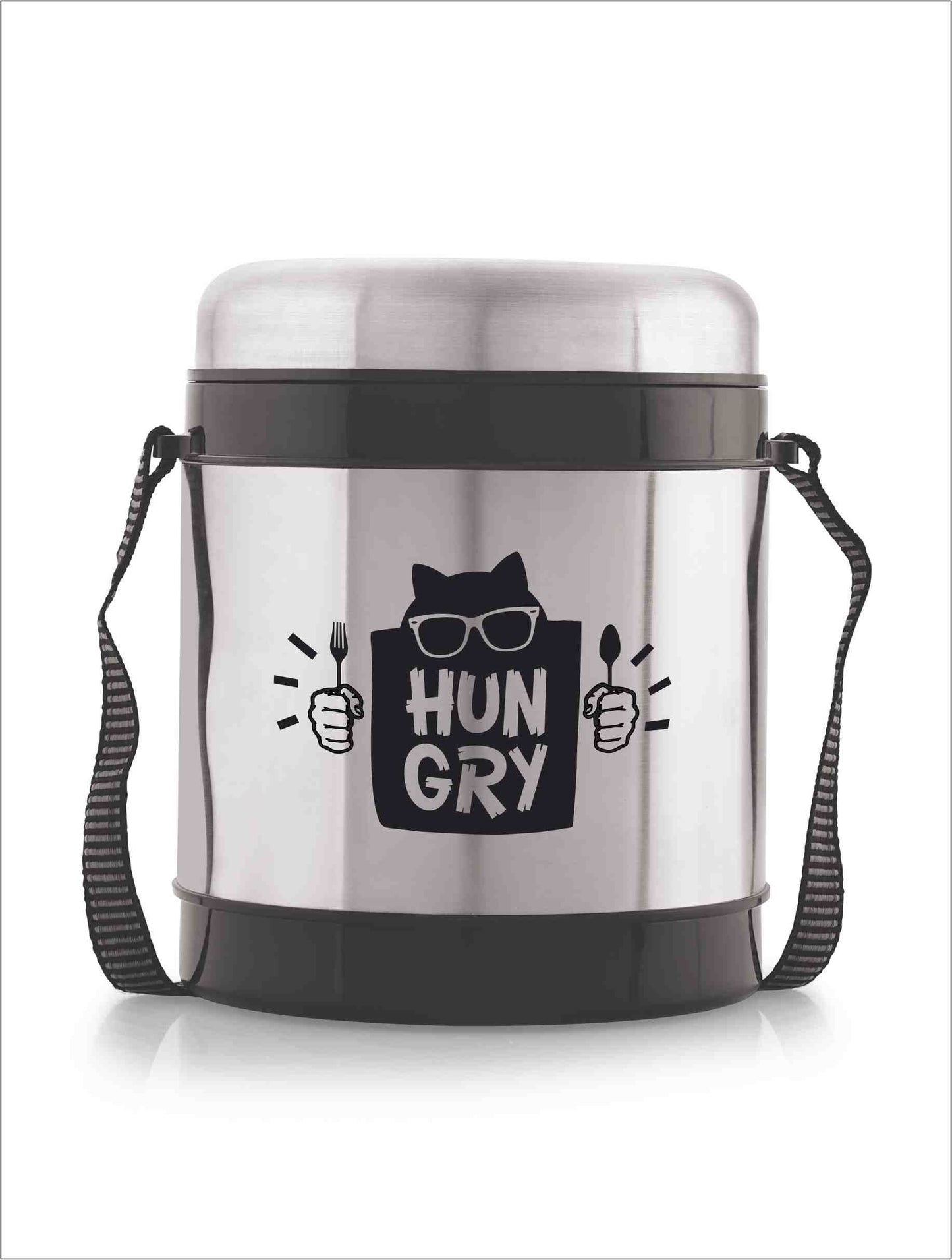 Rolon Max steel-3 Insulated Steel Tiffin| Trendy Design| Mirror Finish Lunch Box| 3 stainless steel bowl & lid| Black in Colour