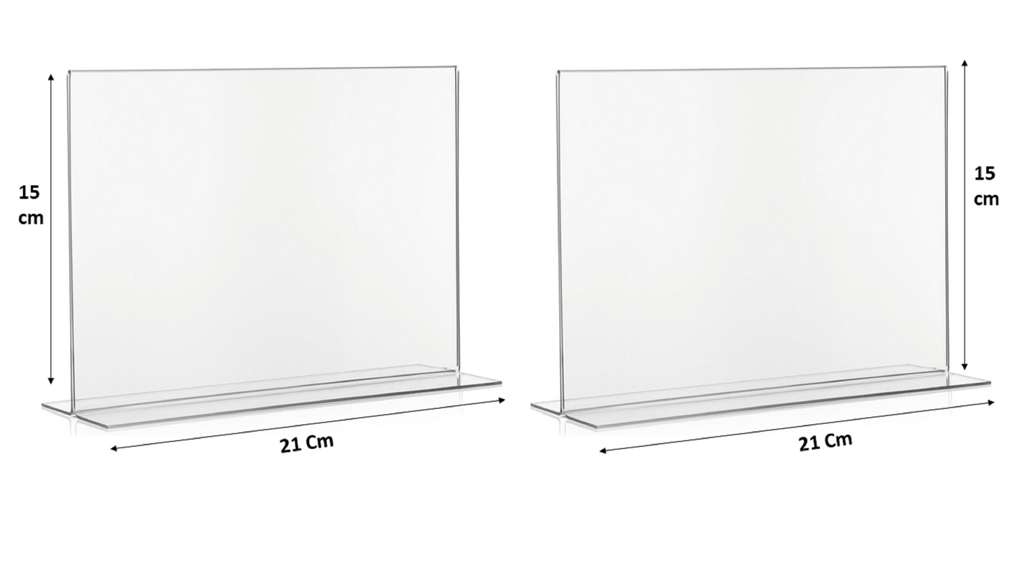 A5 Acrylic Sign Holder Horizontal, Landscape T Shape Double Sided Clear Frames, Plastic Paper Flyer Display Holder, Document Menu Table Stand for Office, Store Landscape Pack of 2