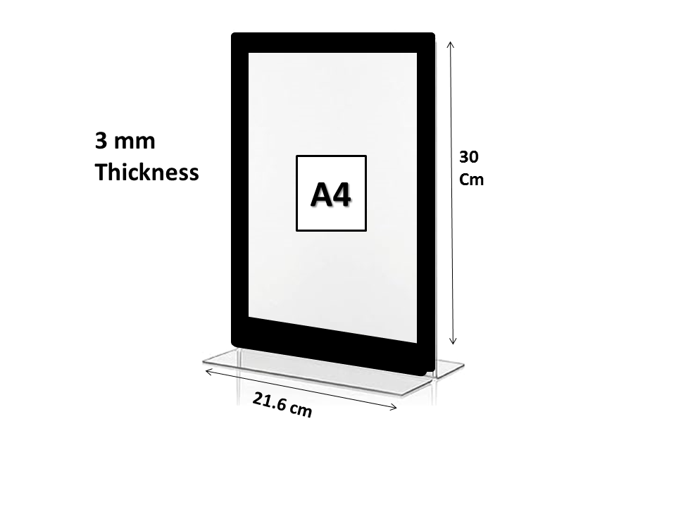 Acrylic A4 Size T Shape Display Stand With Border Paper Stand ,Card Holder Stand Pack of 1