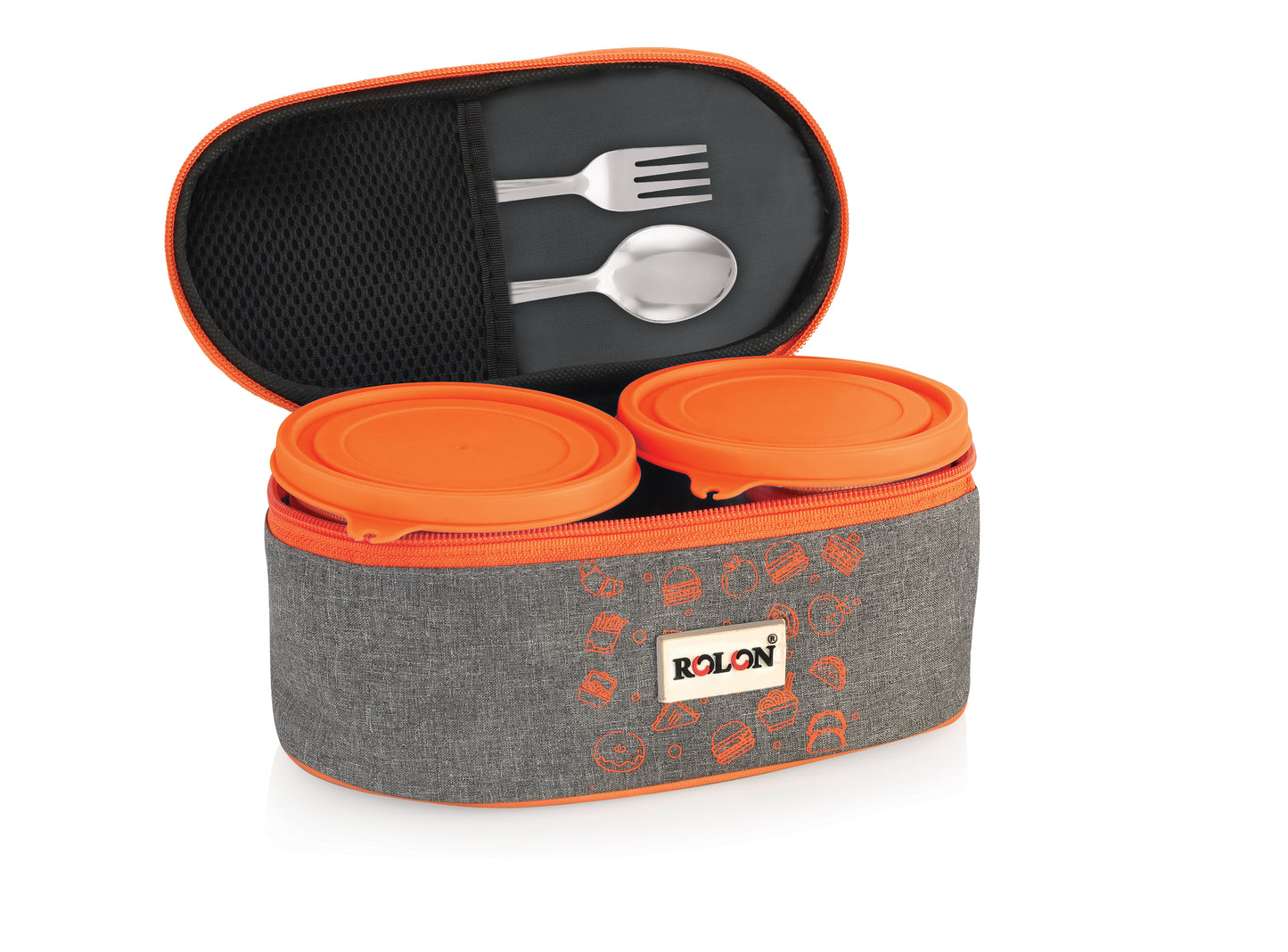 Rolon Lunch Mate Double Decker Big | Lunch Box | 1 Soft lunch pouch and 2 Medium size container and 1 Chapati container | BPA Free | 3 colors - Green, Orange, Blue