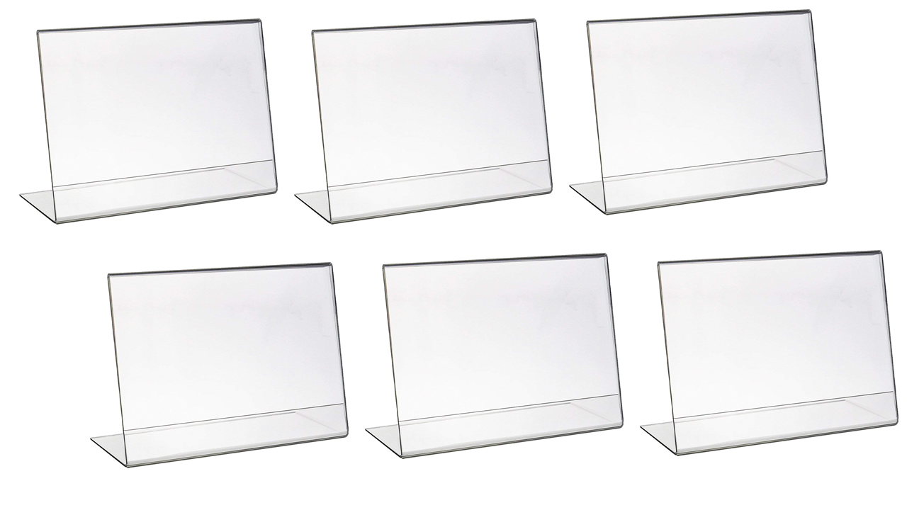 Porpoise A5 Acrylic Sign Holder Horizontal, Landscape L Shape Double Sided Clear Frames, Plastic Paper Flyer Display Holder, Document Menu Table Stand for Office, Store Landscape Pack of 6