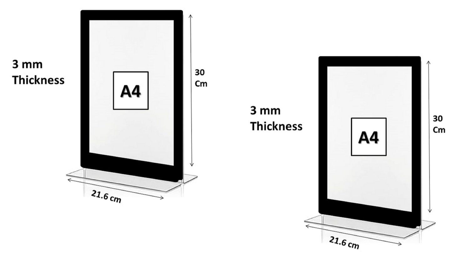 A4 Size Sliding Acrylic Sign Holder T Shape Double Sided Portrait Style Menu Ad Frame Display Stand With Border Pack of 2